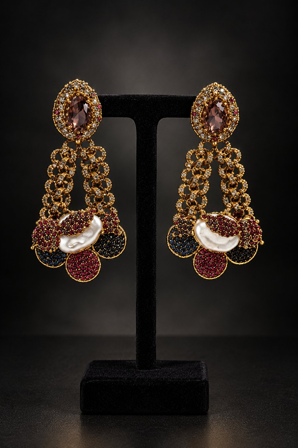 JW178 – Gold-Tone Multicolour Chandelier Earrings