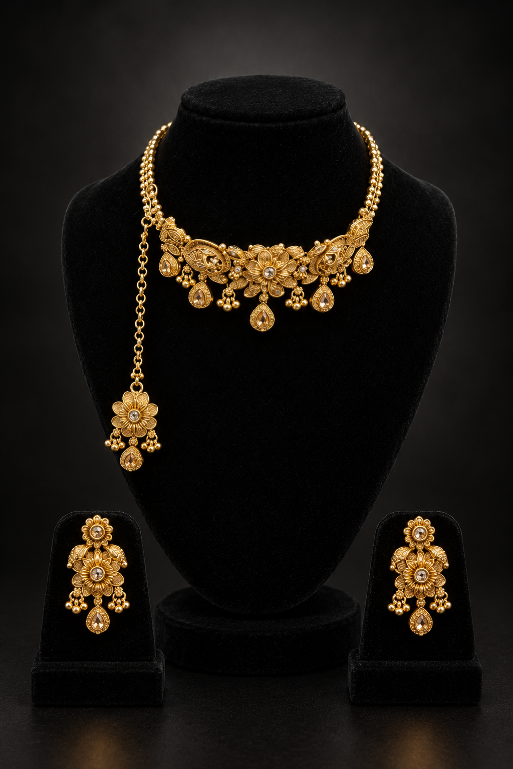 JW262 – Gold-Tone Floral Crystal Pearl Necklace Set