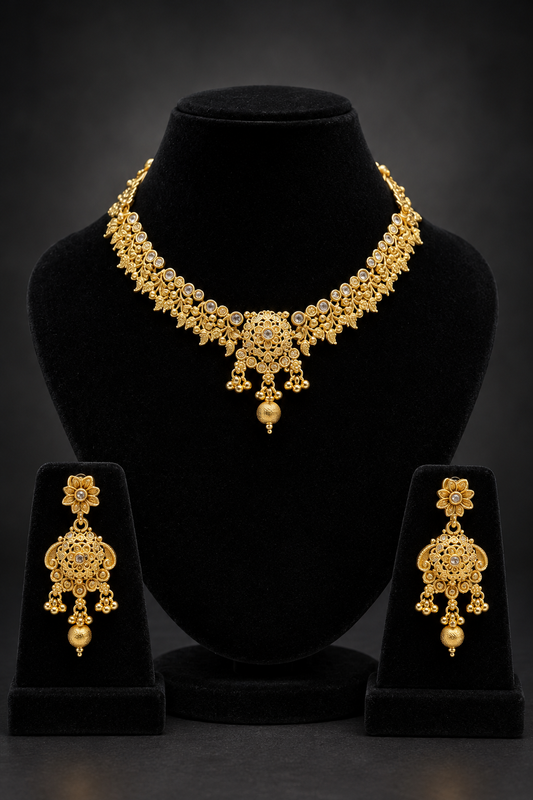 JW168 – Gold-Tone Floral Choker Necklace Set