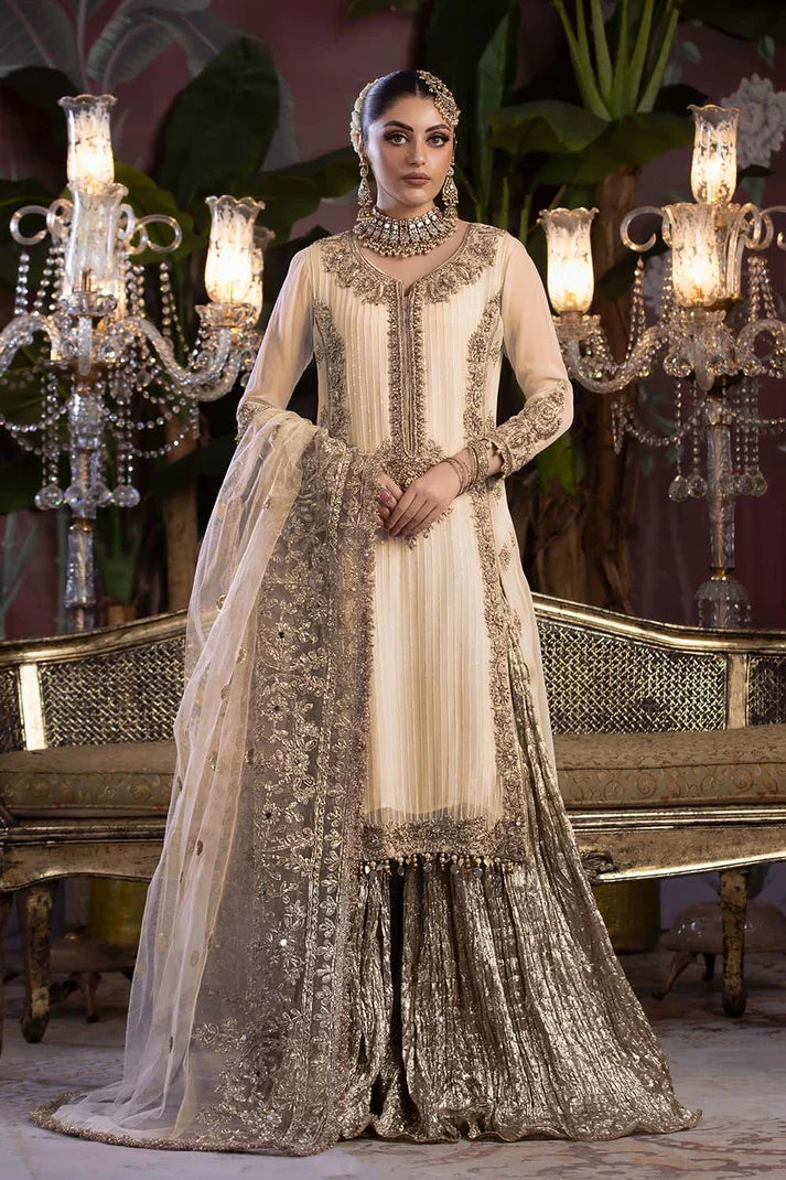 KB P252 Pakistani women's luxury sharara with silk crush dupatta detail view