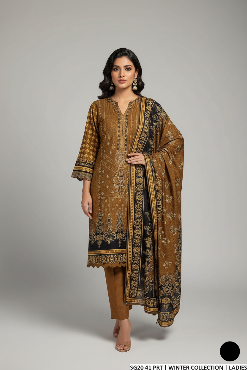 Women's Sulb Khaddar 3-piece suit SG20 41 - straight shirt with digital khaddar shawl