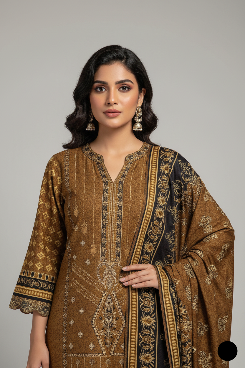 Sulb Khaddar 3-piece women's suit SG20 41 - traditional Pakistani winter dress side view