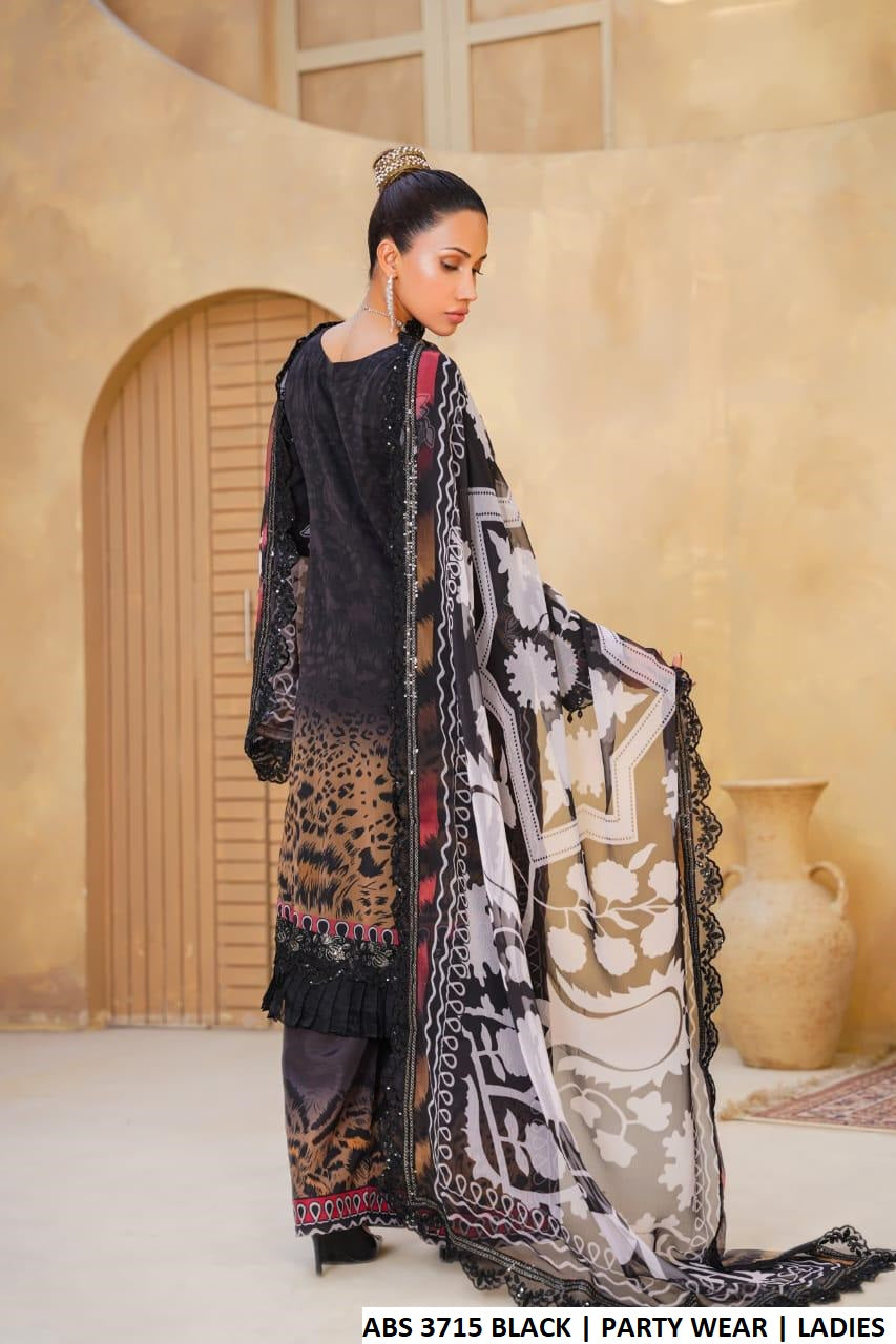 Pakistani women's black chiffon straight shirt plazo detail view