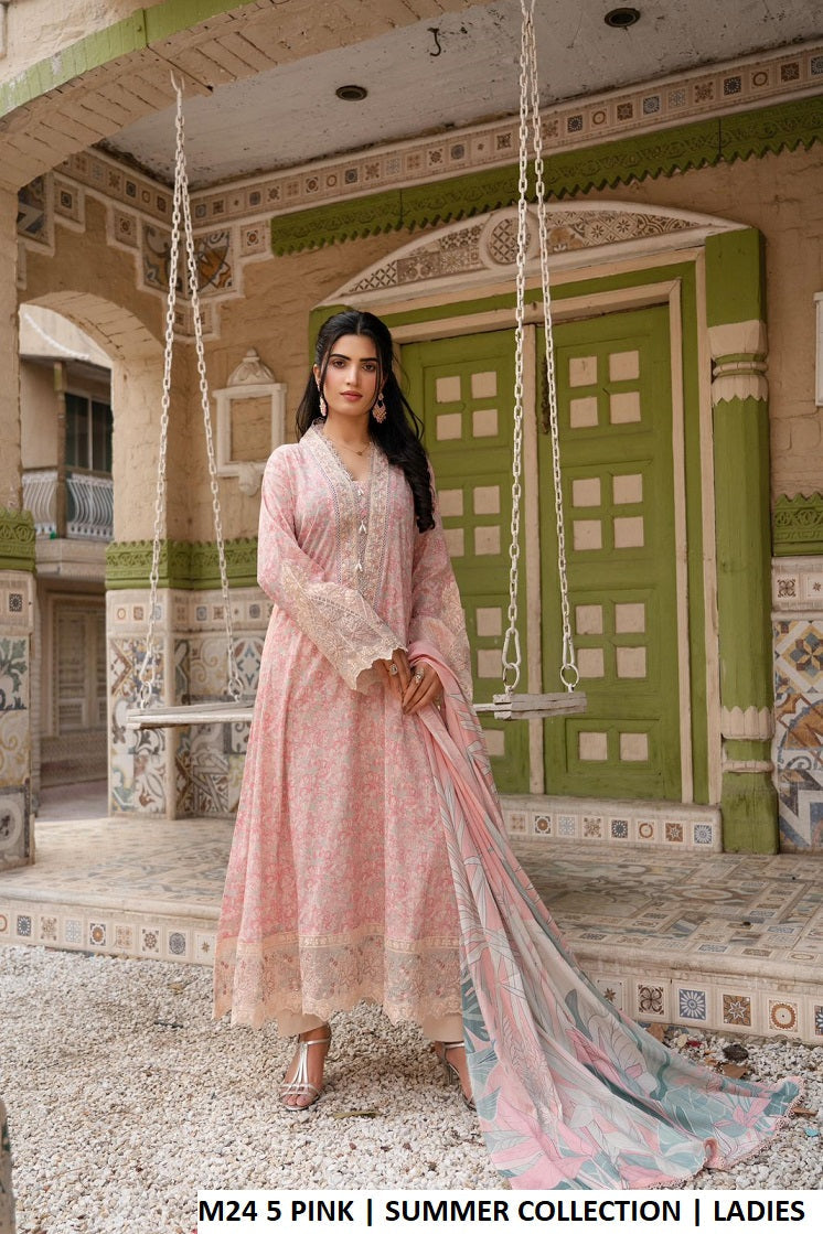 M24 5 PRINT - Elegant Long Frock Cotton Trouser Lawn Suit for Women