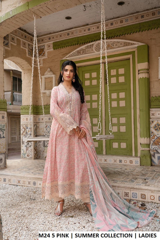 M24 5 PRINT - Elegant Long Frock Cotton Trouser Lawn Suit for Women
