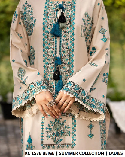 KC Sunehri 1576 Sand Beige - Sand Beige Embroidered 3-Piece Women's Ready to Wear Suit