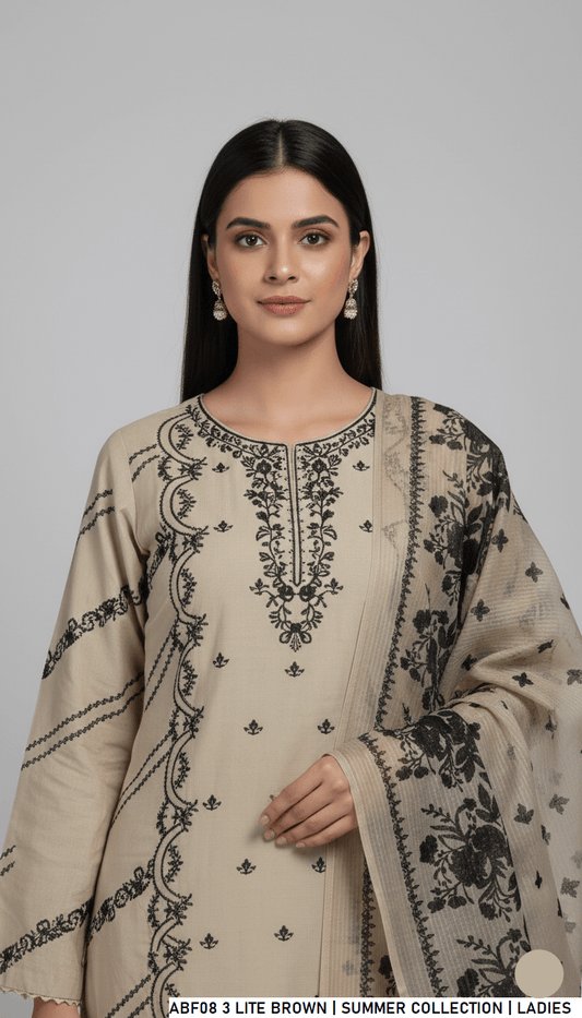 Light brown lawn Pakistani women's straight printed casual shirt side view