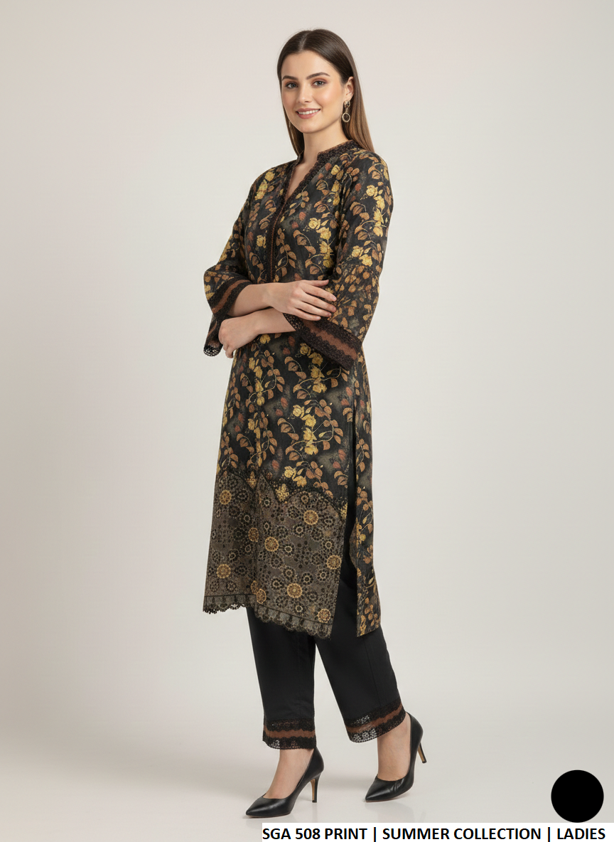 Pakistani women's lawn straight printed casual outfit back view