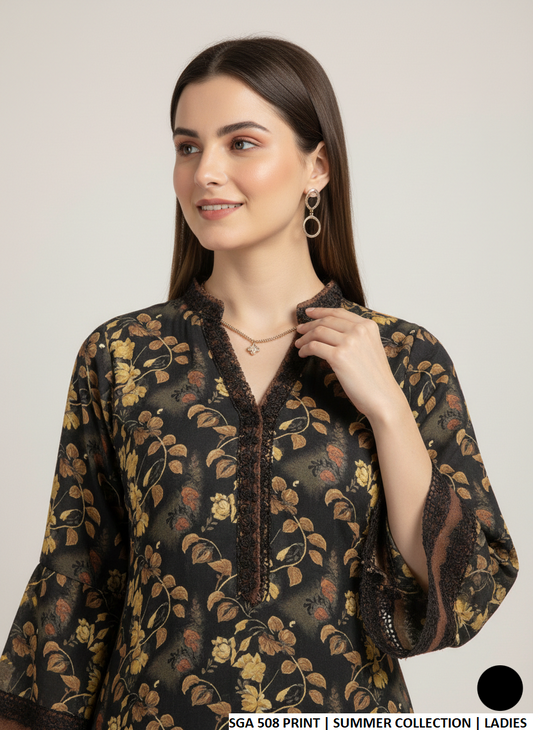 Pakistani women's lawn straight printed casual shirt side view