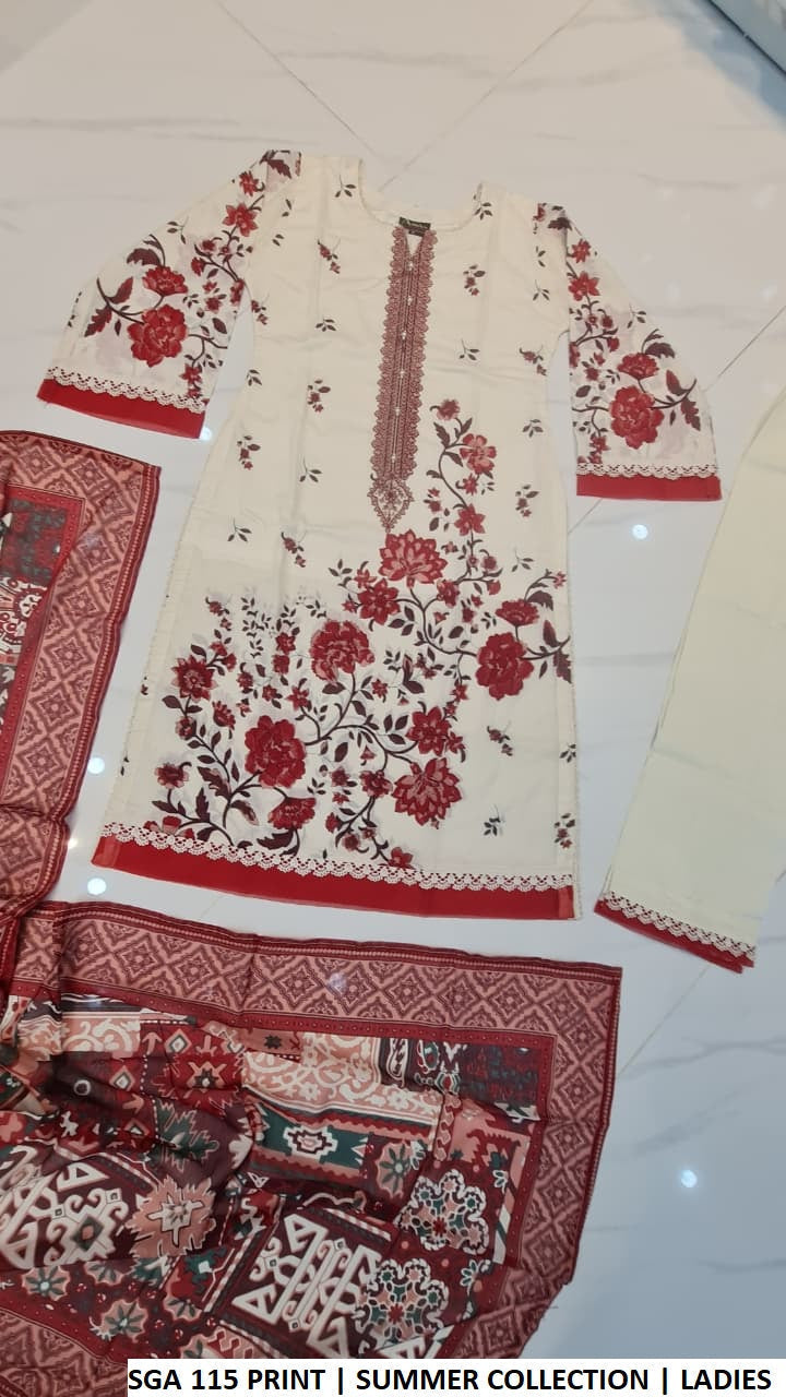 Pakistani women's lawn A-Line printed casual outfit back view