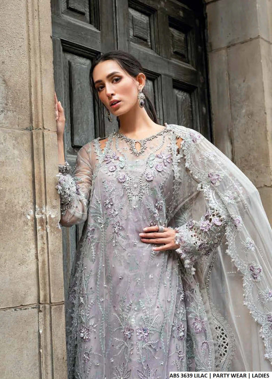 Lilac soft net Pakistani women's A-Line shirt with plazo side view