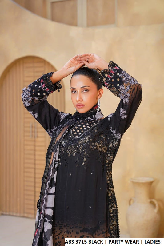 Black chiffon Pakistani women's straight shirt with plazo side view