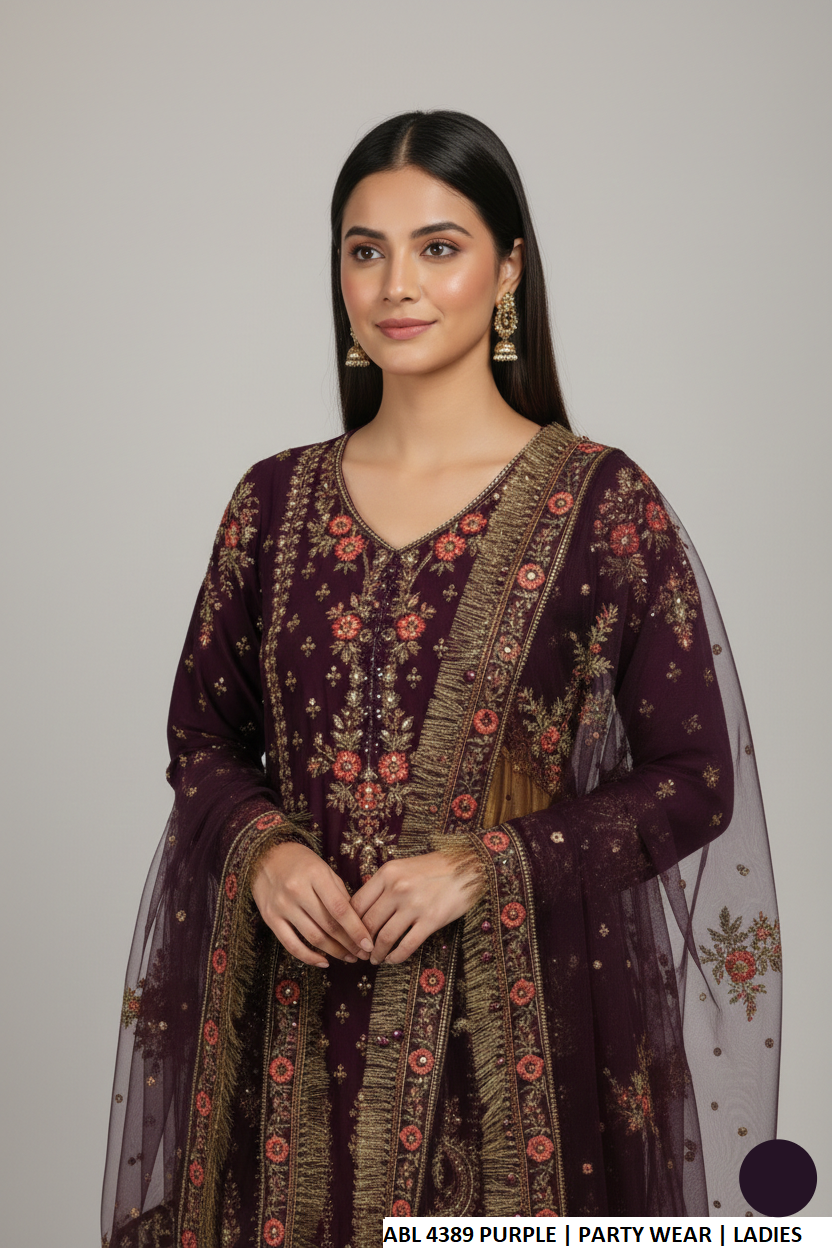 Purple chiffon Pakistani women's shirt with plazo side view
