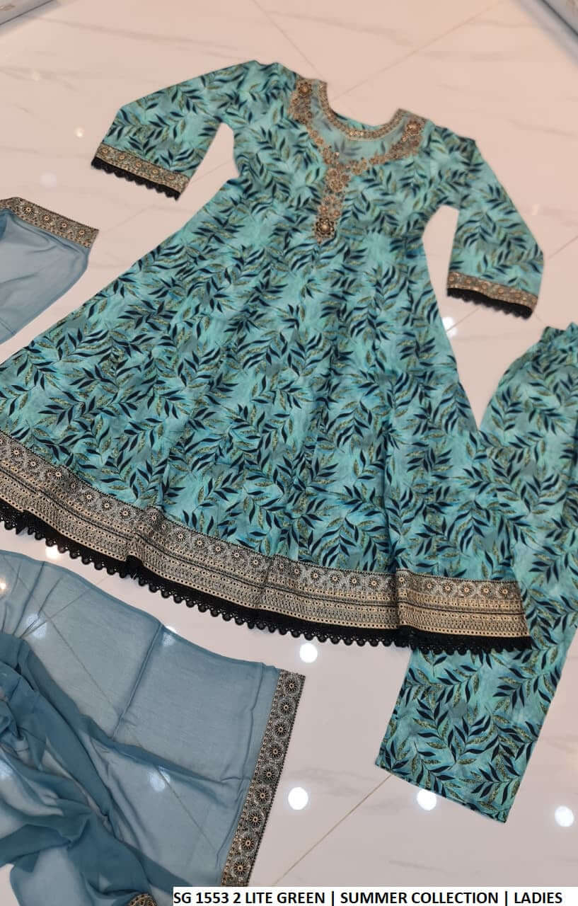 Pakistani women's lawn printed long frock casual outfit back view