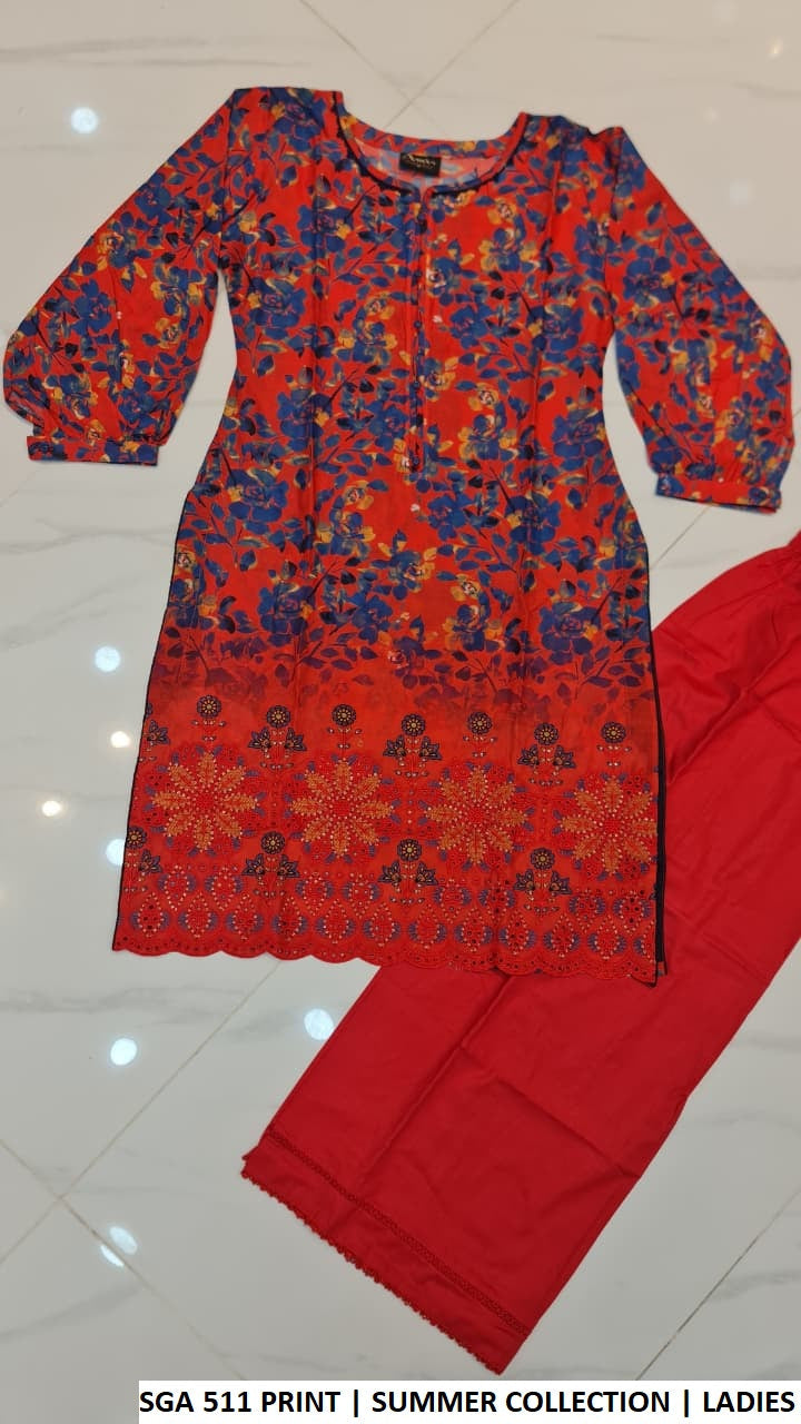 Pakistani women's lawn straight printed casual outfit back view