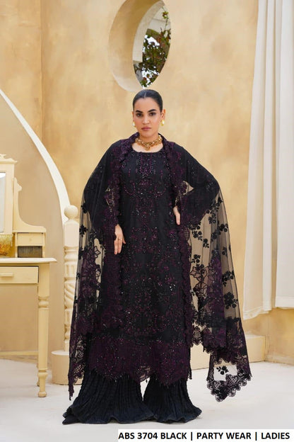 Pakistani women's black soft net straight shirt crush plazo back view