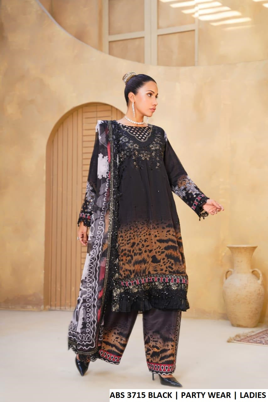 Pakistani women's black chiffon straight shirt plazo back view