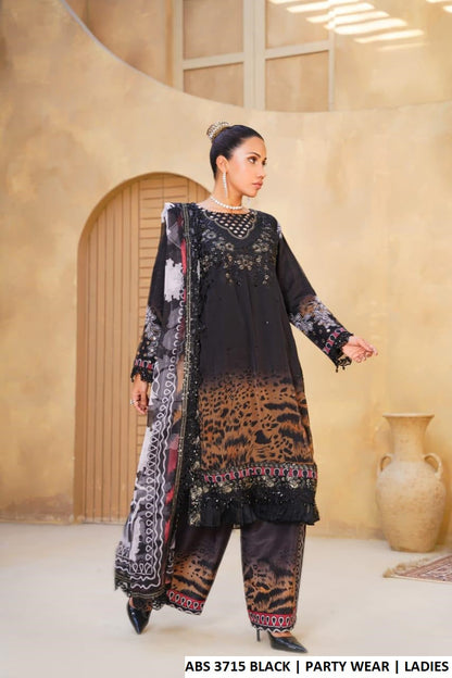 Pakistani women's black chiffon straight shirt plazo back view