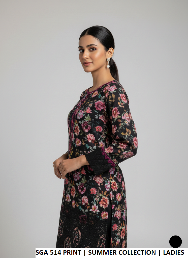 Pakistani women's lawn A-Line printed casual outfit detail view