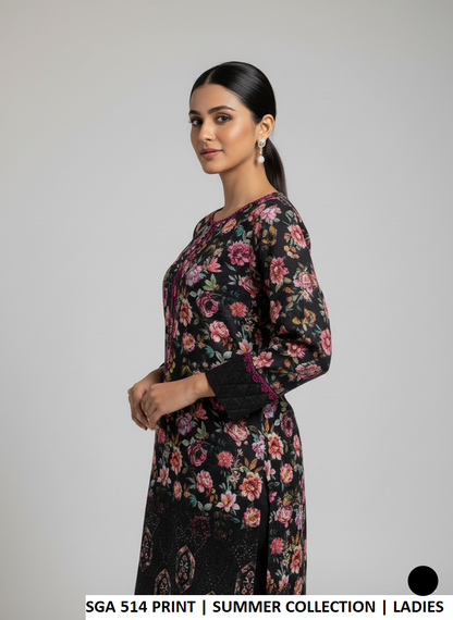 Pakistani women's lawn A-Line printed casual outfit detail view