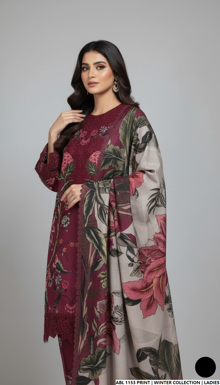Pakistani women's printed lawn casual outfit back view