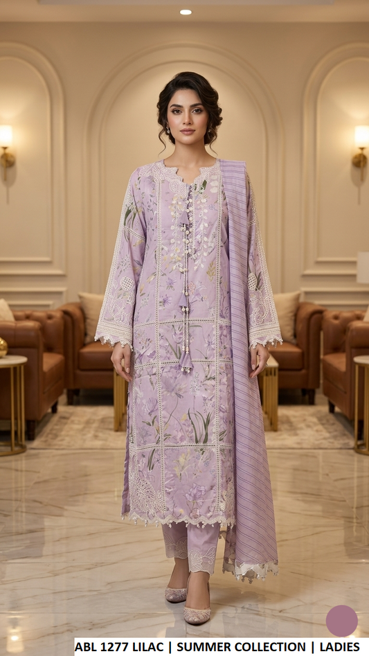 ABL 1277 LILAC - Lilac Poly Lawn Straight 3-Piece Women's Pakistani Suit
