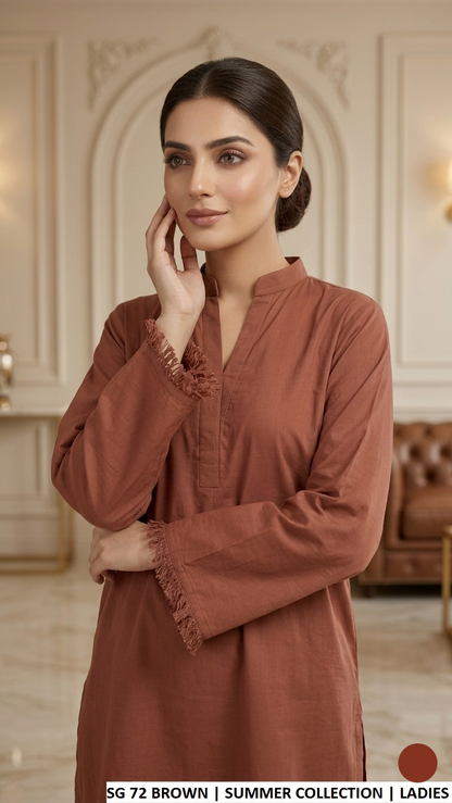 SG 72 MOUSE BROWN - Mouse Brown Cotton Straight 2-Piece Women's Plazo Suit
