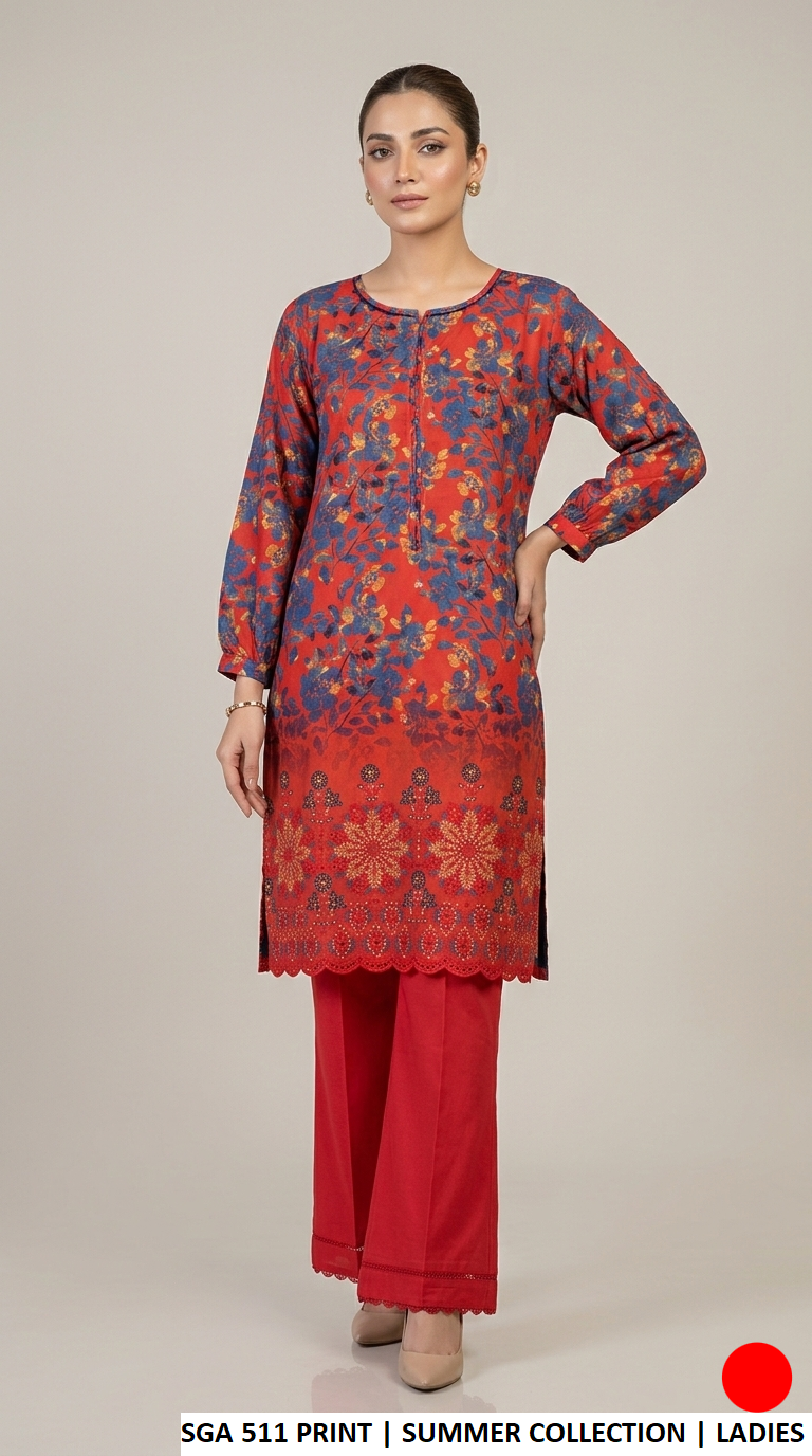 Lawn straight printed shirt - Pakistani women's casual summer outfit with cotton trouser front view