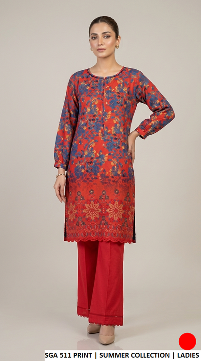 Lawn straight printed shirt - Pakistani women's casual summer outfit with cotton trouser front view
