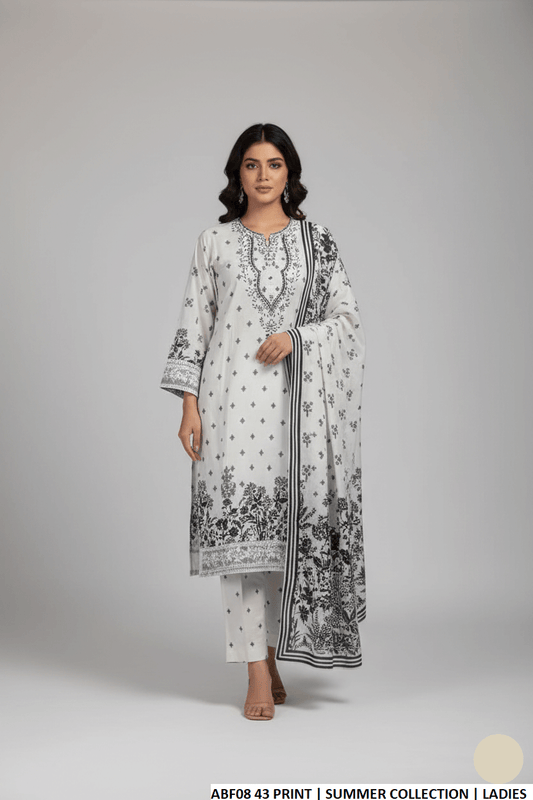 Lawn straight printed shirt - Pakistani women's casual summer outfit with digital print dupatta front view