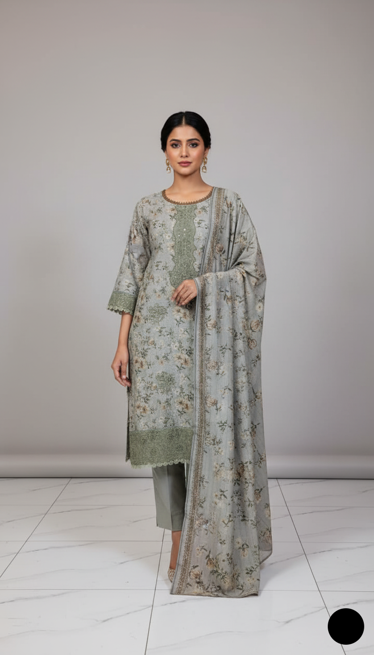 Pakistani women's lawn A-Line printed casual shirt side view
