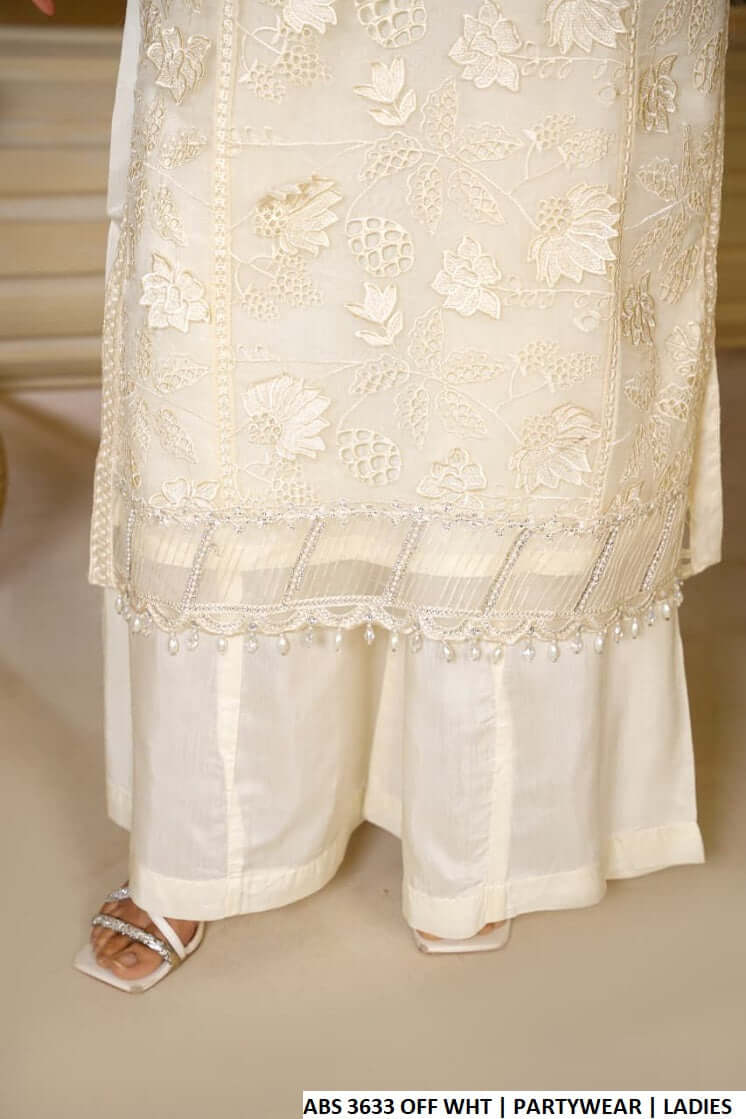 Pakistani women's off white organza straight shirt plazo back view
