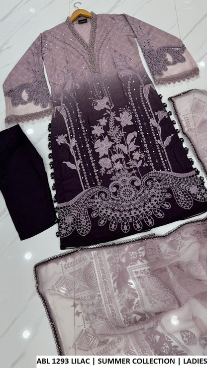 ABL 1293 LILAC - Lilac Poly Lawn A-Line 3-Piece Women's Pakistani Suit