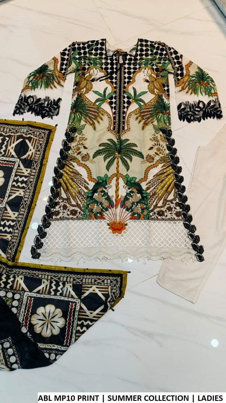 Pakistani women's poly lawn A-Line printed casual outfit back view
