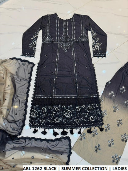 Pakistani women's black poly lawn straight shirt plazo back view