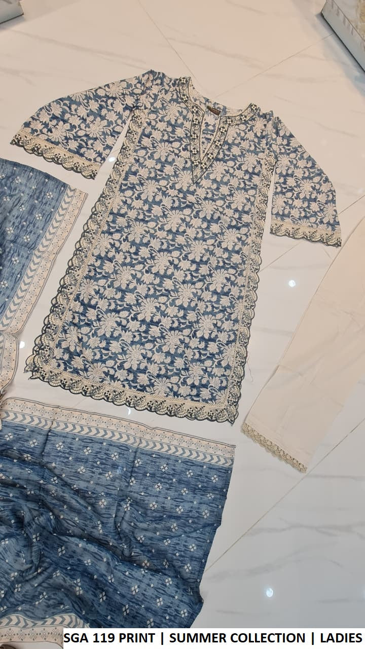 Pakistani women's lawn A-Line printed casual outfit back view