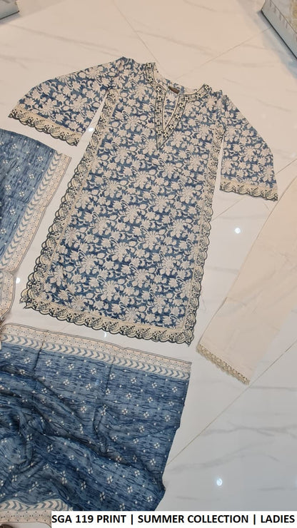 Pakistani women's lawn A-Line printed casual outfit back view