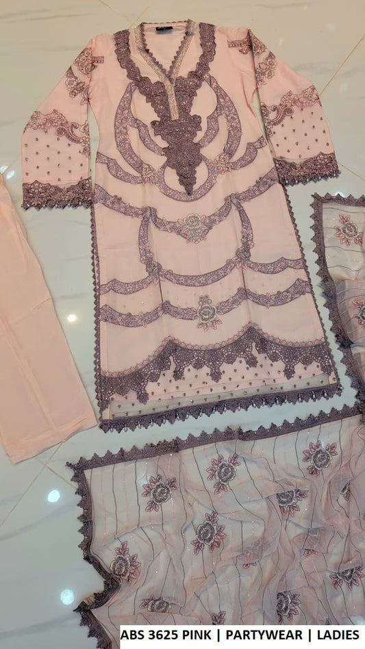 ABS 3625 PINK - Pink Chiffon Straight 3-Piece Women's Pakistani Suit