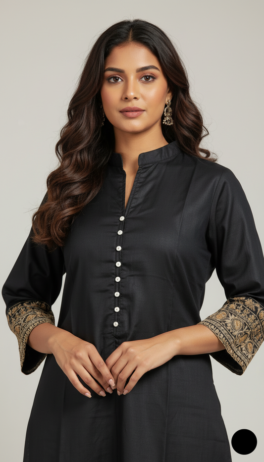 Black lawn Pakistani women's A-Line casual shirt side view