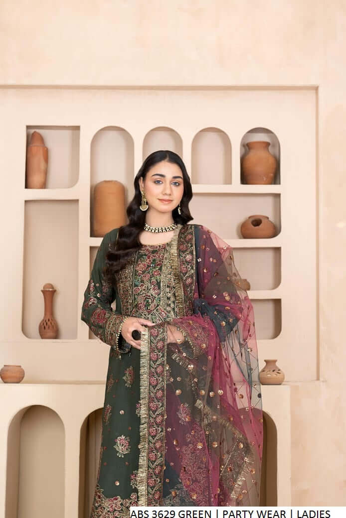 Green chiffon Pakistani women's straight shirt side view