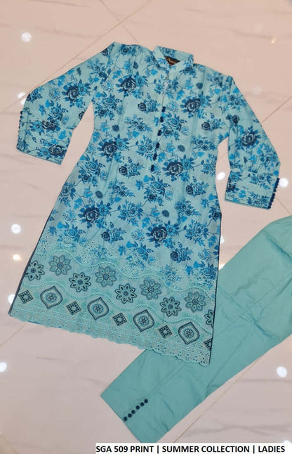 Pakistani women's lawn straight printed casual outfit back view