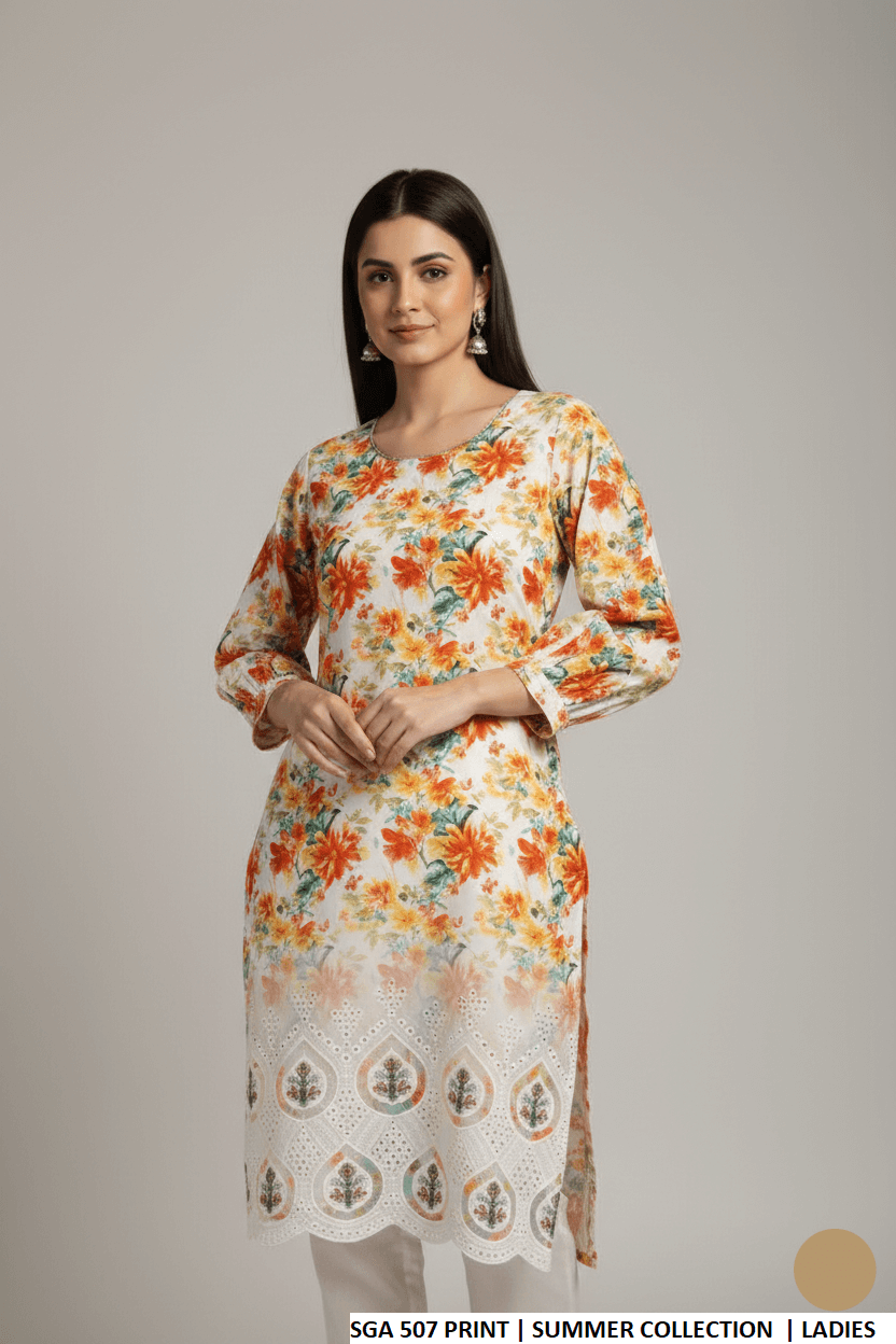 Pakistani women's lawn straight printed casual shirt side view