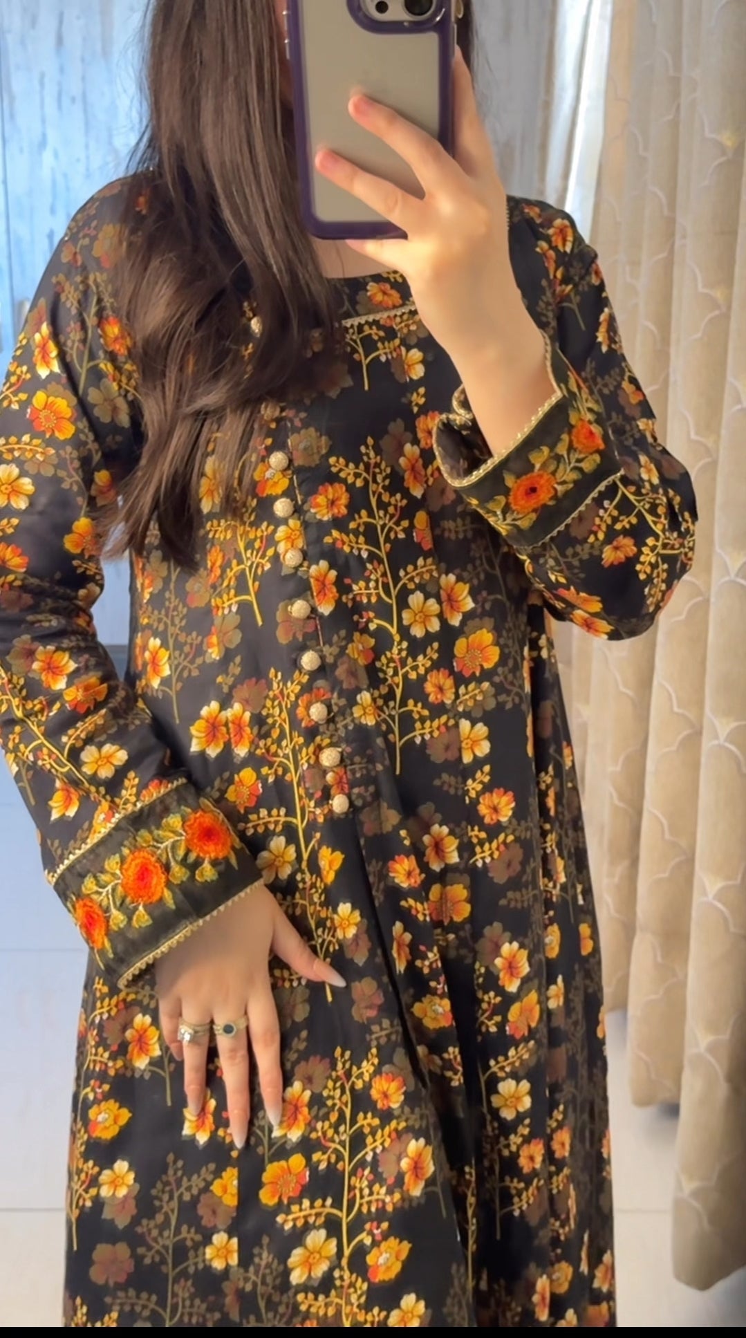 SG25 linen angrakha frock Pakistani women's elegant outfit side view