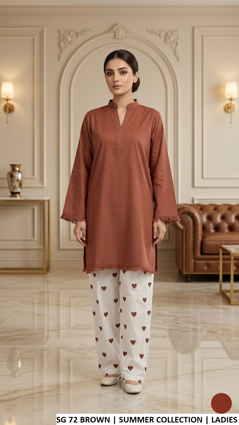 SG 72 MOUSE BROWN - Mouse Brown Cotton Straight 2-Piece Women's Plazo Suit