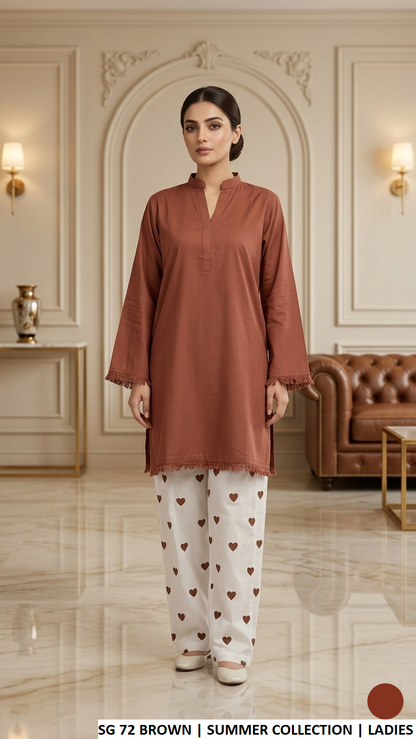 SG 72 MOUSE BROWN - Mouse Brown Cotton Straight 2-Piece Women's Plazo Suit