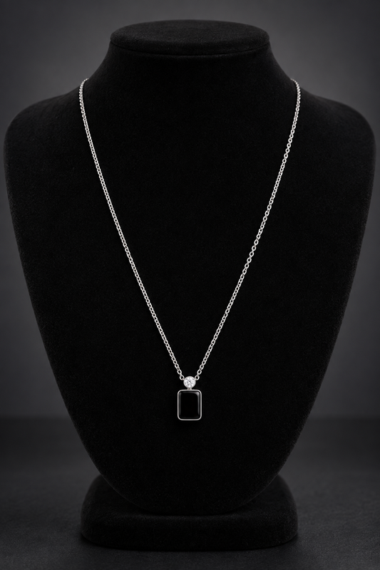 JW23 – Black Pendant Silver-Tone Necklace