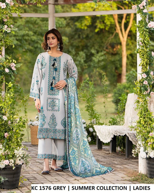 KC Sunehri 1576 Mist Grey - Mist Grey Embroidered 3-Piece Women's Ready to Wear Suit