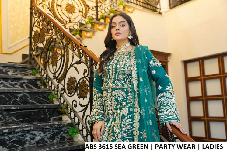 Sea green organza Pakistani women's straight open shirt side view