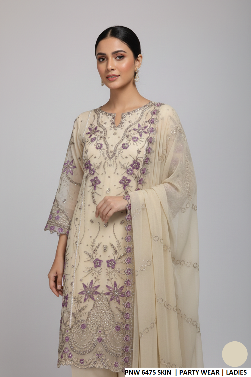 Pakistani women's skin chiffon straight shirt plazo back view