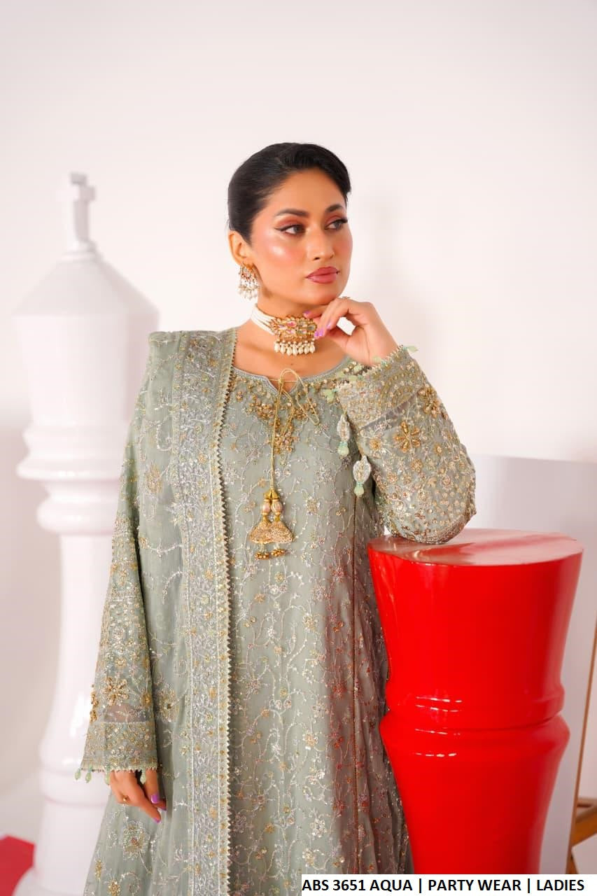 Pakistani women's aqua blue chiffon straight shirt plazo back view